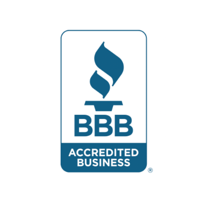 BBB Accredited Business logo featuring a stylized blue torch and text, symbolizing trust and credibility in business practices.