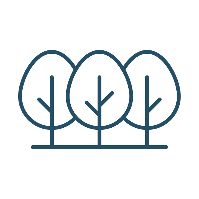 A simple illustration of three stylized trees lined up, depicted with blue outlines on a transparent background.