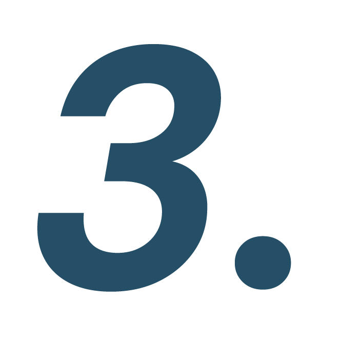 The image shows a bold, dark blue number three and period symbol on a plain, light background. It is simple and minimalist.
